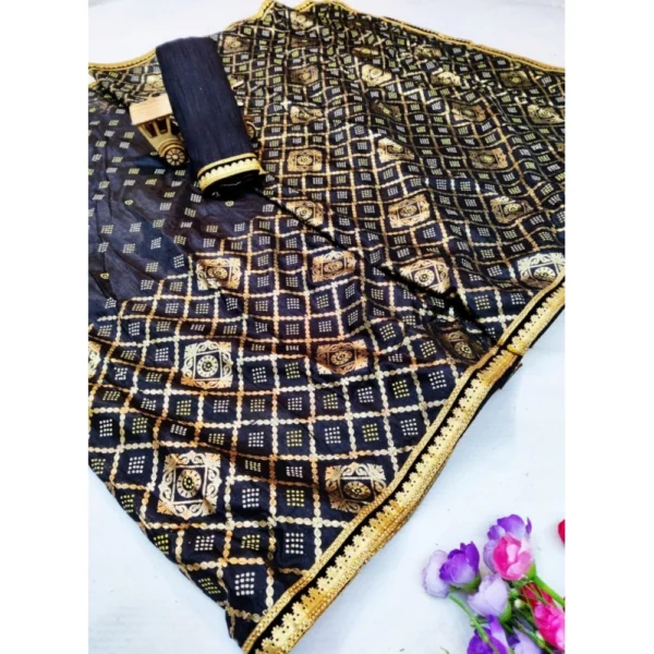 Women's Dola Silk Foil Printed Sarees (Black, 5-6 Mtrs)