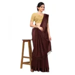 Women's Cotton Blend Stripe Pattern Sarees (Coffee, 5-6 Mtrs)