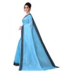 Women's Cotton Blend Stripe Pattern Sarees (Ferozi, 5-6 Mtrs)