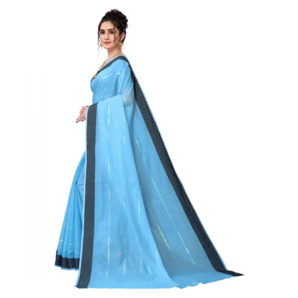 Women's Cotton Blend Stripe Pattern Sarees (Ferozi, 5-6 Mtrs)