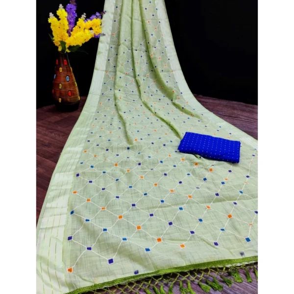 Women's Cotton Slub Rubber Printed Sarees (Mehdi, 5-6 Mtrs)