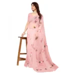 Women's Organza Floral Pattern Sarees (Pink, 5-6 Mtrs)