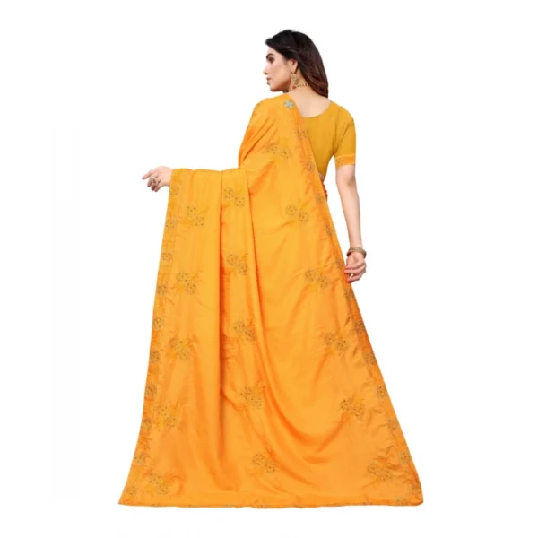 Women's Vichitra Silk Embroidery Sarees (Mustard, 5-6 Mtrs)