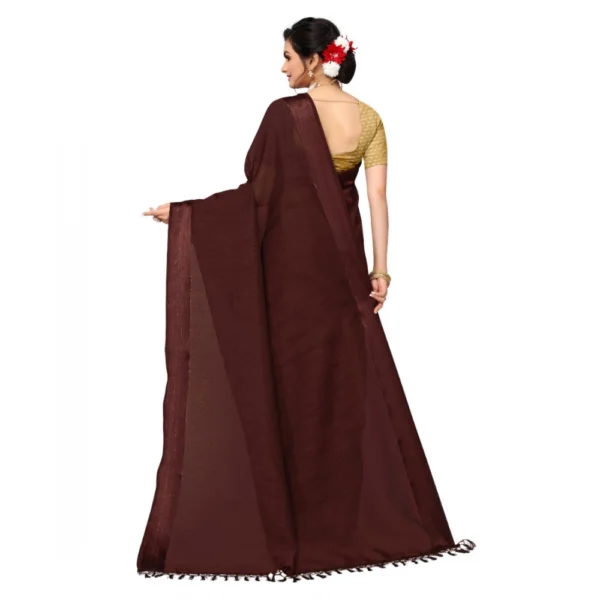 Women's Cotton Blend Stripe Pattern Sarees (Coffee, 5-6 Mtrs)
