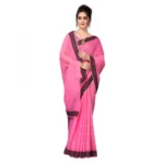 Women's Cotton Blend Stripe Pattern Sarees (Pink, 5-6 Mtrs)