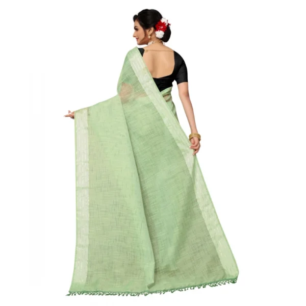 Women's Cotton Blend Slub Pattern Sarees (Mehndi, 5-6 Mtrs)