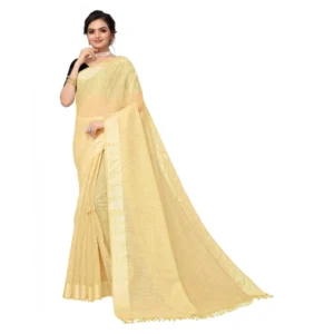 Women's Cotton Blend Slub Pattern Sarees (Yellow, 5-6 Mtrs)