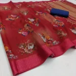 Women's Cotton Blend Digital Printed Sarees (Maroon, 5-6 Mtrs)