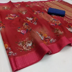 Women's Cotton Blend Digital Printed Sarees (Maroon, 5-6 Mtrs)