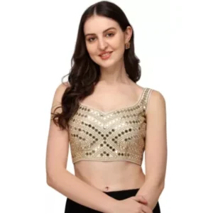 Women's Embriodered Cotton Lycra Padded Readymade Blouse (White, Free Size)