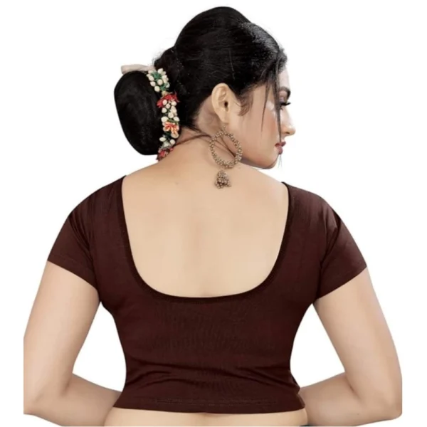 Women's Short Sleeve Cotton Lycra Readymade Blouse (Brown, Free Size)