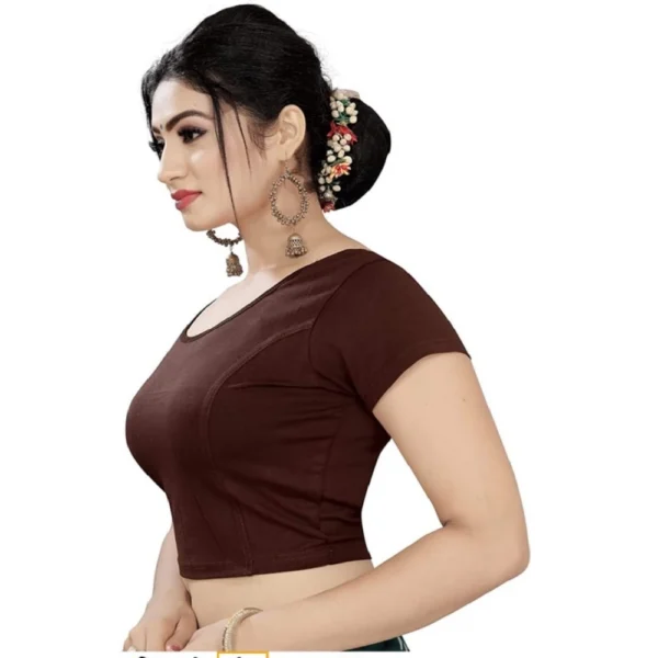 Women's Short Sleeve Cotton Lycra Readymade Blouse (Brown, Free Size)