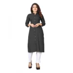 Women's Solid Rayon Roll Up 3/4th Sleeve Knee Length Kurti (Grey)