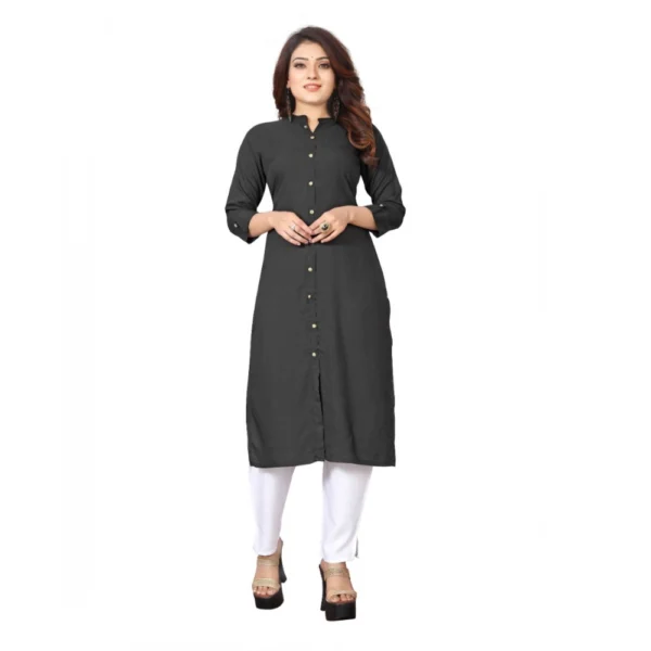 Women's Solid Rayon Roll Up 3/4th Sleeve Knee Length Kurti (Grey)