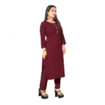 Women's Woven Work Rayon Regular 3/4th Sleeve Knee Length Kurti (Maroon)