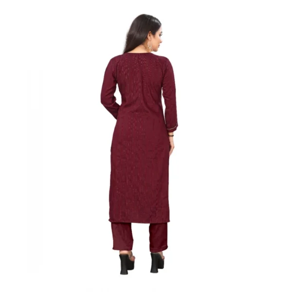 Women's Woven Work Rayon Regular 3/4th Sleeve Knee Length Kurti (Maroon)