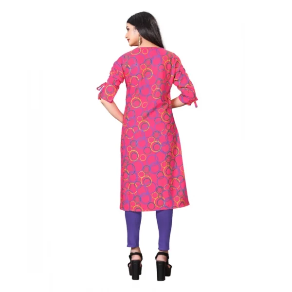 Women's Digital Print Rayon Tie Up 3/4th Sleeve Knee Length Kurti (Pink)