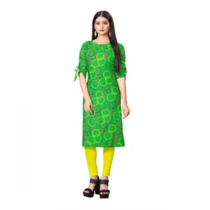 Women's Digital Print Rayon Tie Up 3/4th Sleeve Knee Length Kurti (Green)