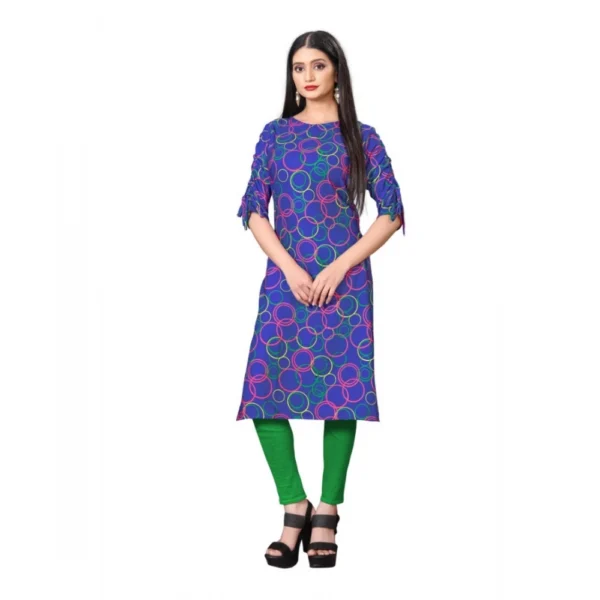 Women's Digital Print Rayon Tie Up 3/4th Sleeve Knee Length Kurti (Blue)