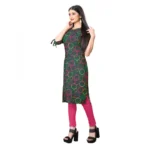 Women's Digital Print Rayon Tie Up 3/4th Sleeve Knee Length Kurti (Black)
