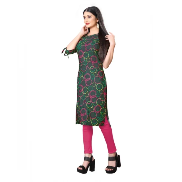 Women's Digital Print Rayon Tie Up 3/4th Sleeve Knee Length Kurti (Black)