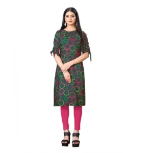 Women's Digital Print Rayon Tie Up 3/4th Sleeve Knee Length Kurti (Black)