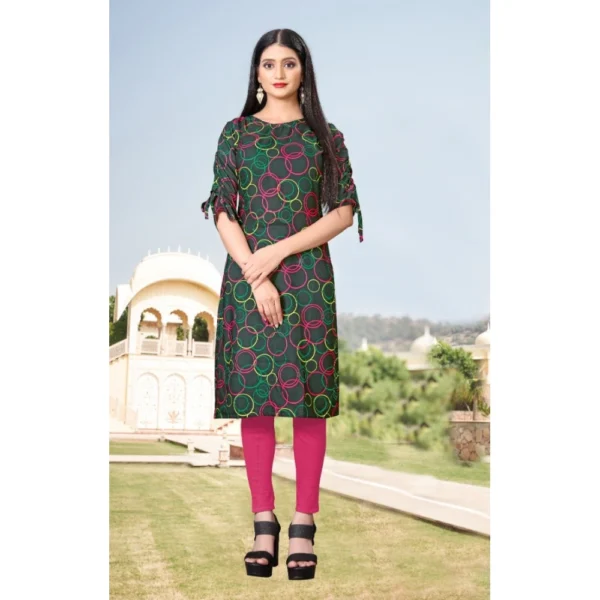 Women's Digital Print Rayon Tie Up 3/4th Sleeve Knee Length Kurti (Black)