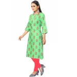 Women's Digital Print Rayon Regular 3/4th Sleeve Knee Length Kurti (Green)