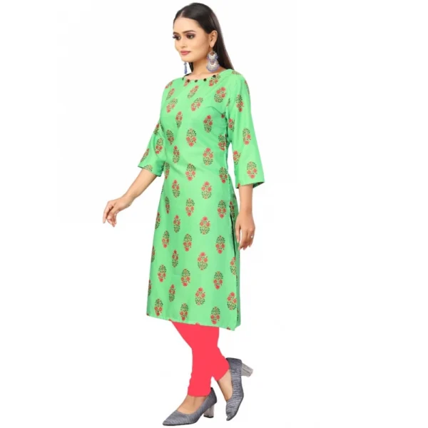 Women's Digital Print Rayon Regular 3/4th Sleeve Knee Length Kurti (Green)