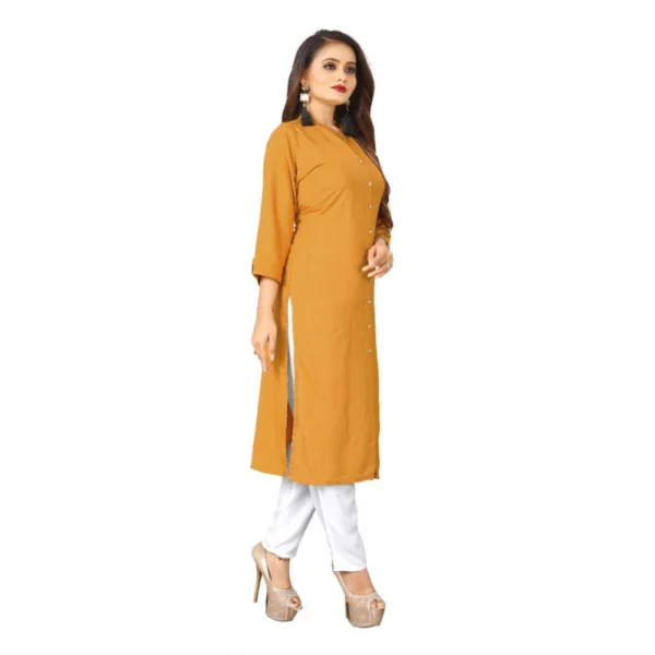 Women's Solid Rayon Roll Up 3/4th Sleeve Knee Length Kurti (Mustard)