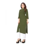 Women's Solid Rayon Roll Up 3/4th Sleeve Knee Length Kurti (Mehendi Green)