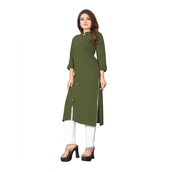 Women's Solid Rayon Roll Up 3/4th Sleeve Knee Length Kurti (Mehendi Green)