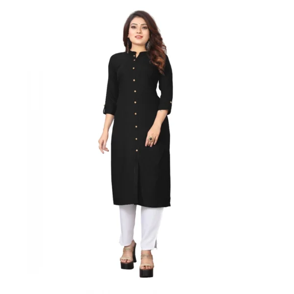 Women's Solid Rayon Roll Up 3/4th Sleeve Knee Length Kurti (Black)