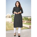 Women's Solid Rayon Roll Up 3/4th Sleeve Knee Length Kurti (Grey)