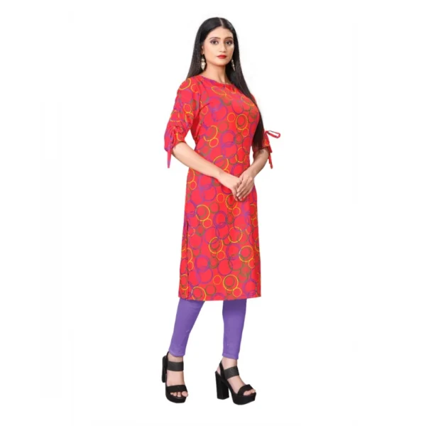 Women's Digital Print Rayon Tie Up 3/4th Sleeve Knee Length Kurti (Red)