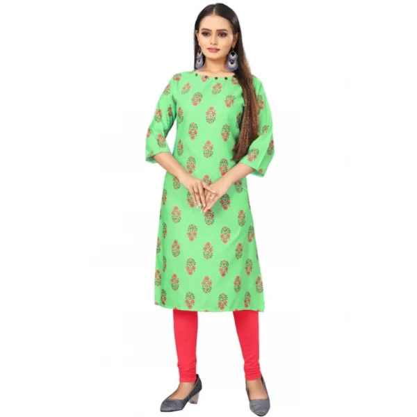 Women's Digital Print Rayon Regular 3/4th Sleeve Knee Length Kurti (Green)