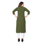 Women's Solid Rayon Roll Up 3/4th Sleeve Knee Length Kurti (Mehendi Green)