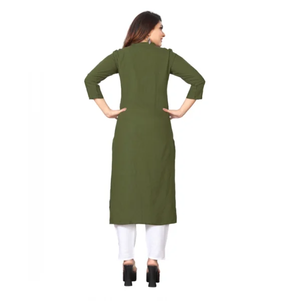 Women's Solid Rayon Roll Up 3/4th Sleeve Knee Length Kurti (Mehendi Green)