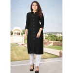 Women's Solid Rayon Roll Up 3/4th Sleeve Knee Length Kurti (Black)