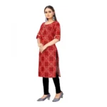 Women's Digital Print Bandhani Regular 3/4th Sleeve Knee Length Kurti (Red)