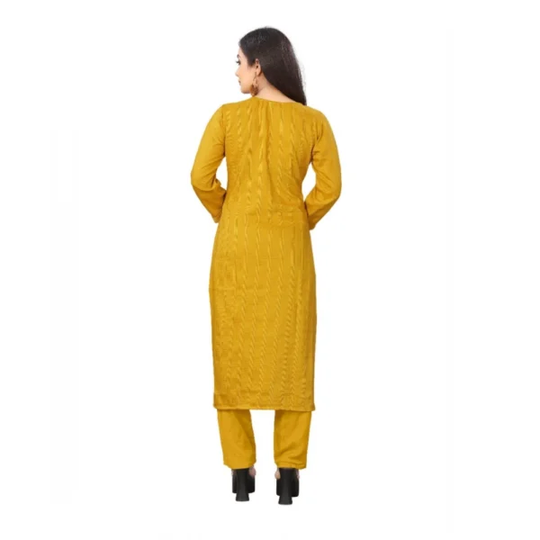Women's Woven Work Rayon Regular 3/4th Sleeve Knee Length Kurti (Yellow)