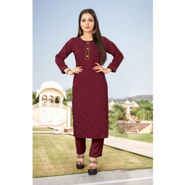 Women's Woven Work Rayon Regular 3/4th Sleeve Knee Length Kurti (Maroon)