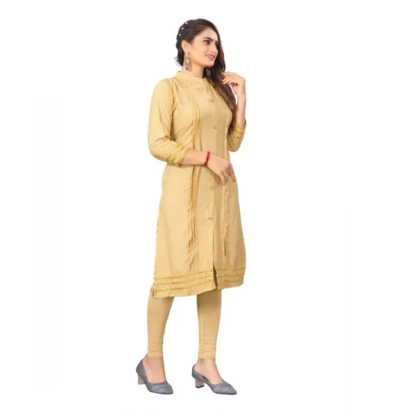 Women's Digital Print Rayon Regular 3/4th Sleeve Knee Length Kurti (Beige)