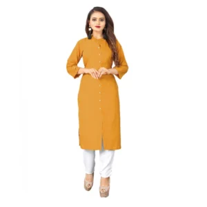 Women's Solid Rayon Roll Up 3/4th Sleeve Knee Length Kurti (Mustard)