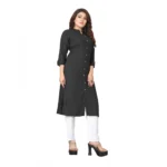 Women's Solid Rayon Roll Up 3/4th Sleeve Knee Length Kurti (Grey)