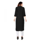 Women's Solid Rayon Roll Up 3/4th Sleeve Knee Length Kurti (Black)
