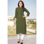 Women's Solid Rayon Roll Up 3/4th Sleeve Knee Length Kurti (Mehendi Green)