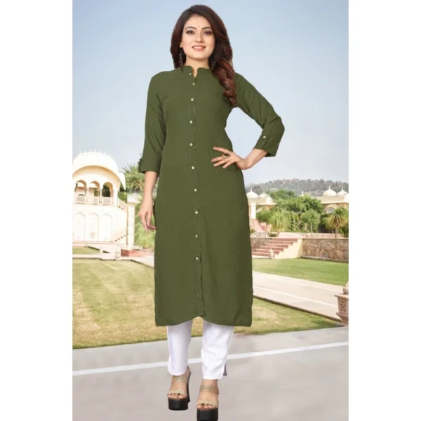 Women's Solid Rayon Roll Up 3/4th Sleeve Knee Length Kurti (Mehendi Green)