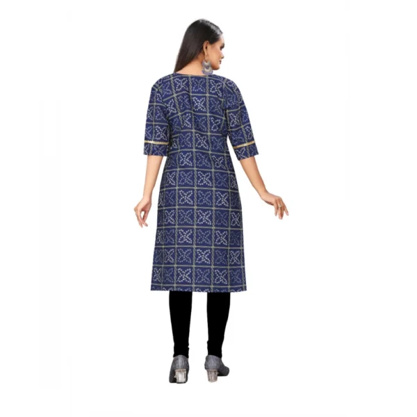Women's Digital Print Bandhani Regular 3/4th Sleeve Knee Length Kurti (Navy Blue)
