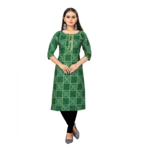 Women's Digital Print Bandhani Regular 3/4th Sleeve Knee Length Kurti (Green)